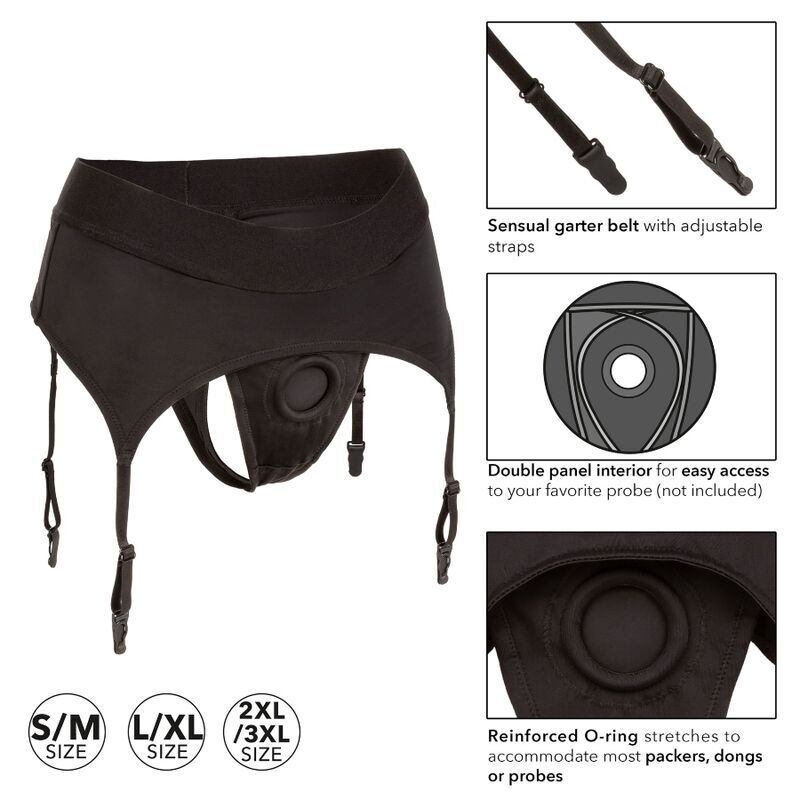 CALEXOTICS - BOUNDLESS HARNESS THONG WITH GARTER BELT S/M
