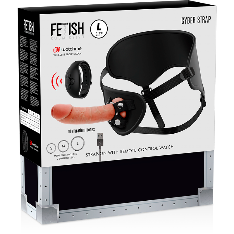 FETISH SUBMISSIVE CYBER STRAP - HARNESS WITH DILDO REMOTE CONTROL WATCHME TECHNOLOGY L
