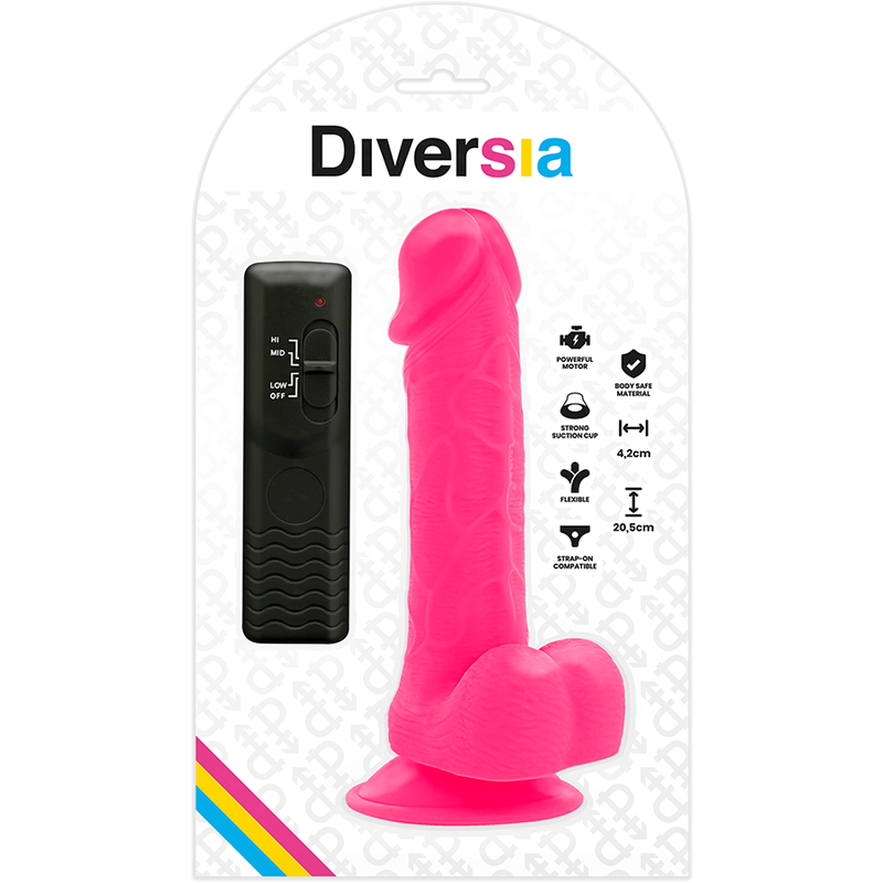 DIVERSIA - DILDO REALISTICO FLEXIBLE CON VIBRACION ROSA 20.5 CM -O- 4.2 CM