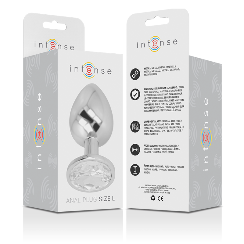 INTENSE - ALUMINUM METAL ANAL PLUG WITH SILVER GLASS SIZE L