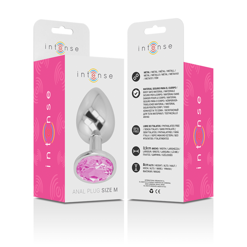 INTENSE - METAL ALUMINUM ANAL PLUG WITH PINK GLASS SIZE M