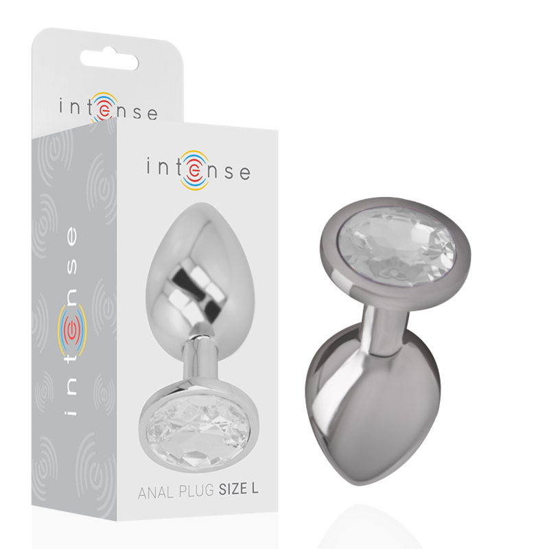 INTENSE - ALUMINUM METAL ANAL PLUG WITH SILVER GLASS SIZE L