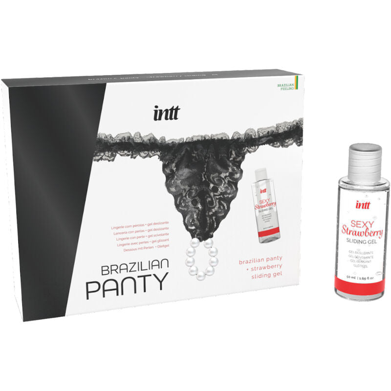 INTT RELEASES - BLACK BRAZILIAN PANTY WITH PEARLS AND LUBRICANT GEL 50 ML