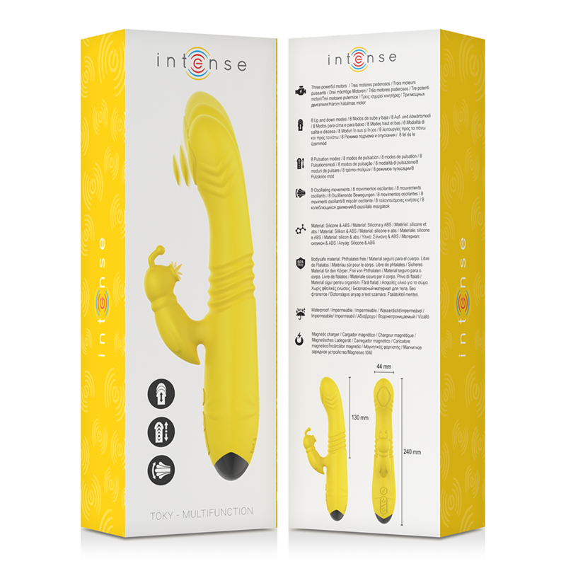 INTENSE - TOKY MULTIFUNCTIONAL RECHARGEABLE UP & DOWN VIBRATOR WITH CLITORIS STIMULATOR YELLOW