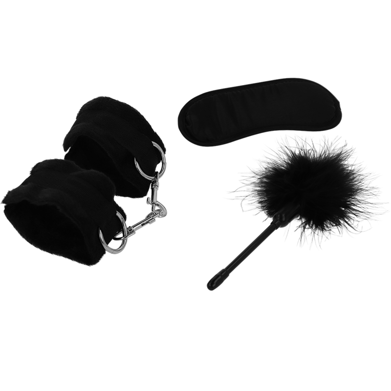 INTENSE - EROTIC FETISH SET 2 WITH HANDCUFFS, BLIND MASK AND DUSTER