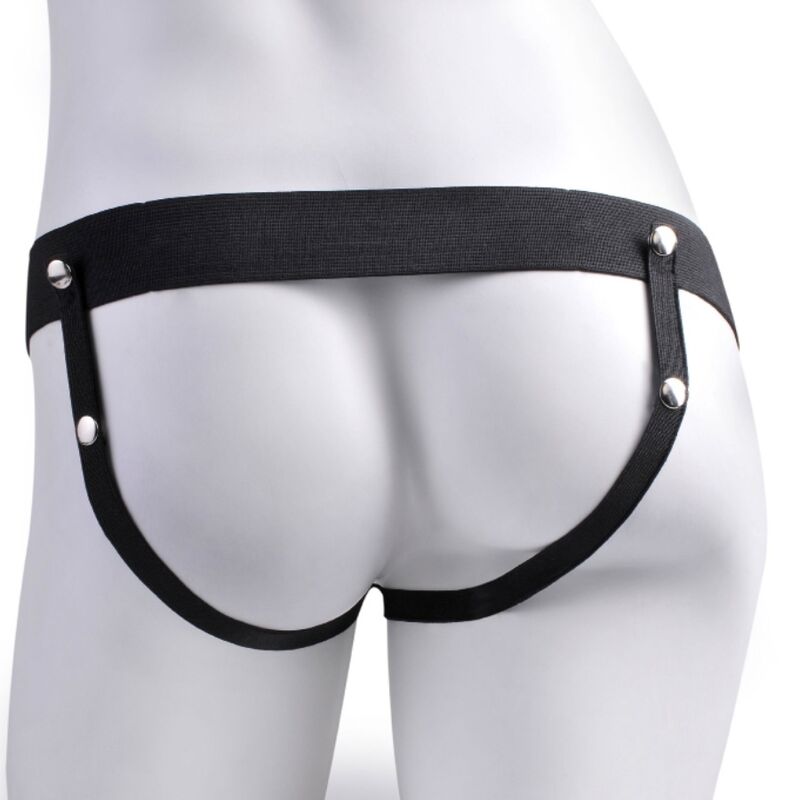 FETISH FANTASY SERIES - ADJUSTABLE HARNESS WITH REALISTIC PENIS AND RECHARGEABLE TESTICLES AND VIBRATOR 17.8 CM