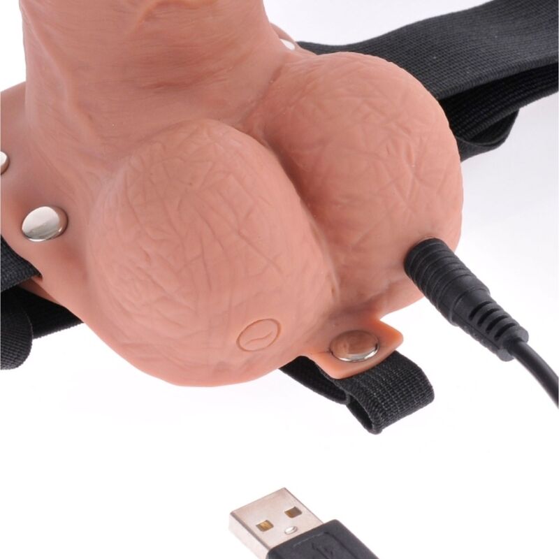 FETISH FANTASY SERIES - ADJUSTABLE HARNESS WITH REALISTIC PENIS AND RECHARGEABLE TESTICLES AND VIBRATOR 17.8 CM