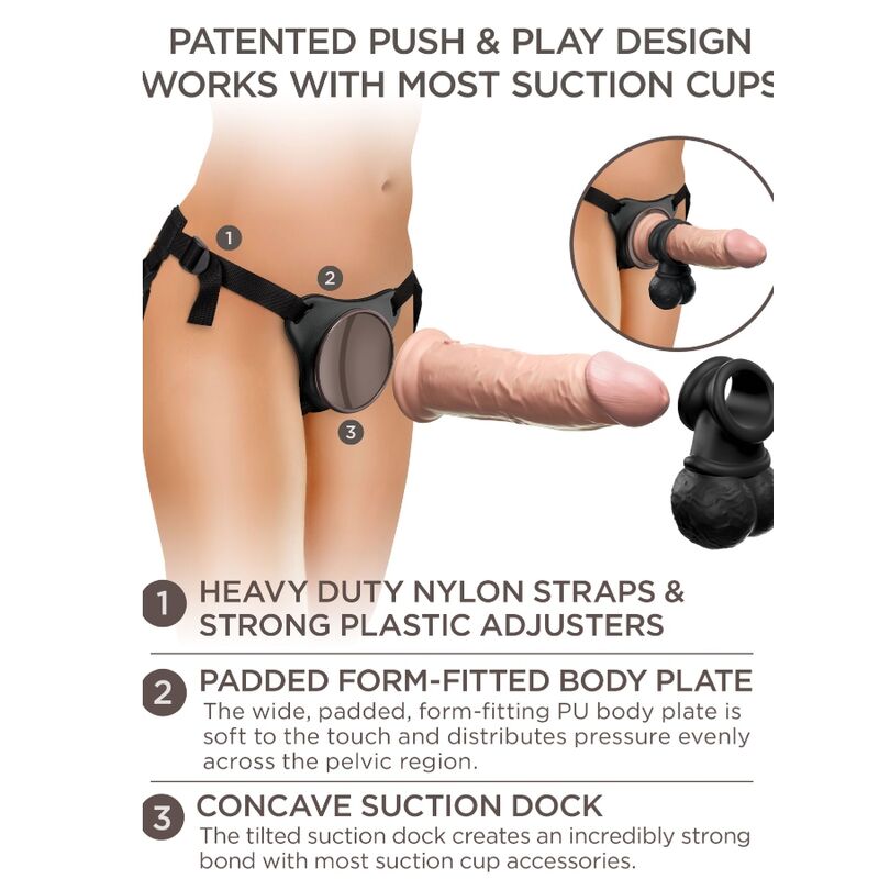 KING COCK - ELITE KIT DELUXE ADJUSTABLE HARNESS RING WITH TESTICLES & DILDO 20.3 CM