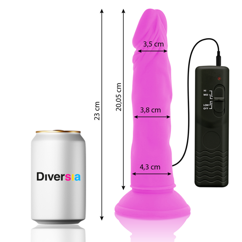 DIVERSIA - LILAC VIBRATING FLEXIBLE REALISTIC DILDO 23 CM -OR- 4.3 CM