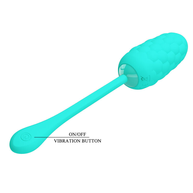 PRETTY LOVE - RECHARGEABLE VIBRATING EGG WITH MARINE TEXTURE IN AQUA GREEN