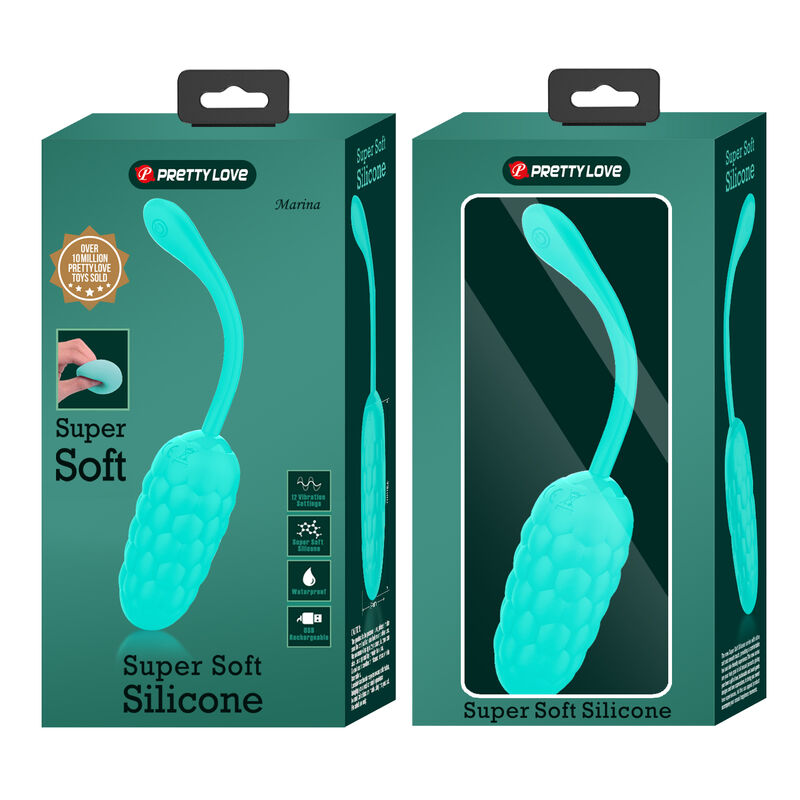 PRETTY LOVE - RECHARGEABLE VIBRATING EGG WITH MARINE TEXTURE IN AQUA GREEN