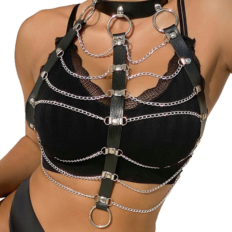 SUBBLIME - CHAIN CHEST HARNESS BLACK LEATHER ONE SIZE