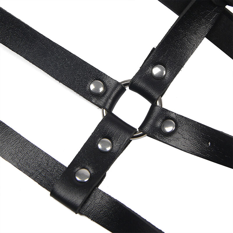 SUBBLIME - BLACK LEATHER RING CHEST HARNESS ONE SIZE