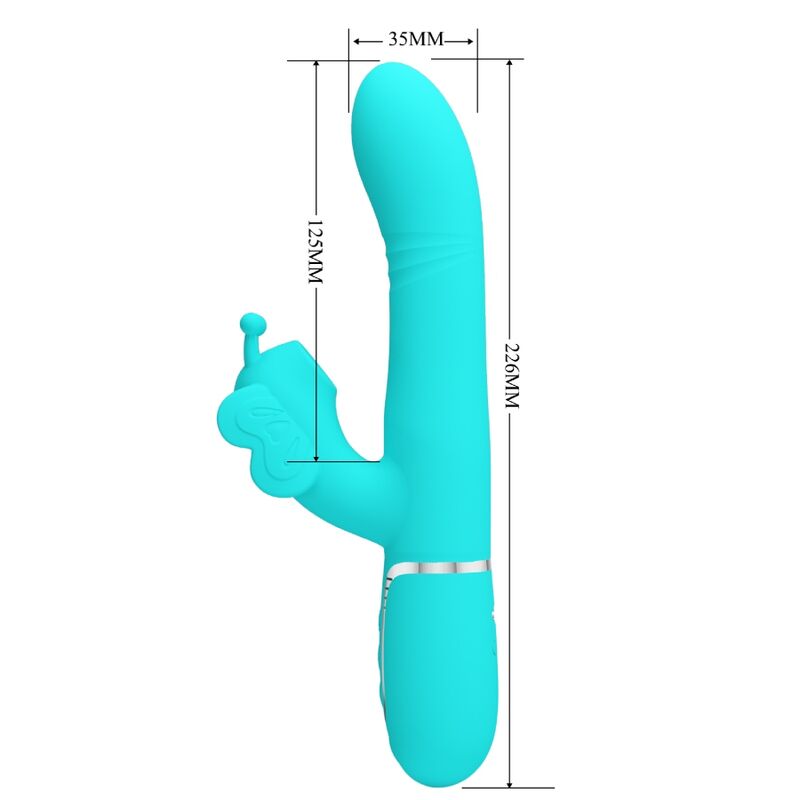 PRETTY LOVE - 4-IN-1 MULTIFUNCTIONAL RABBIT VIBRATOR AQUA GREEN BUTTERFLY