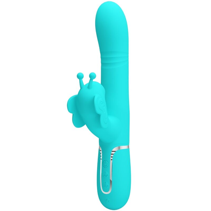 PRETTY LOVE - 4-IN-1 MULTIFUNCTIONAL RABBIT VIBRATOR AQUA GREEN BUTTERFLY