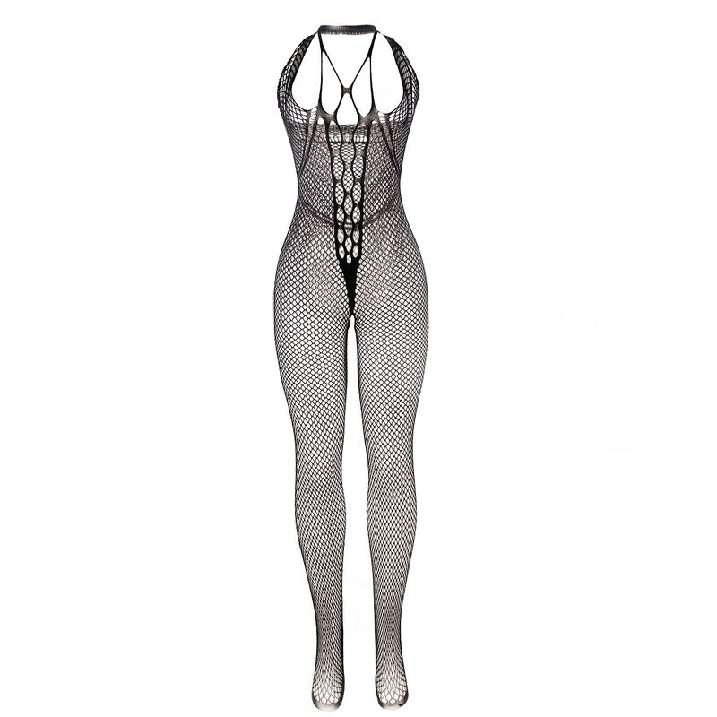 SUBBLIME - 951788 LONG FISHNET BODYSTOCKING WITH CHEST AND BACK STRAPS, BLACK, ONE SIZE