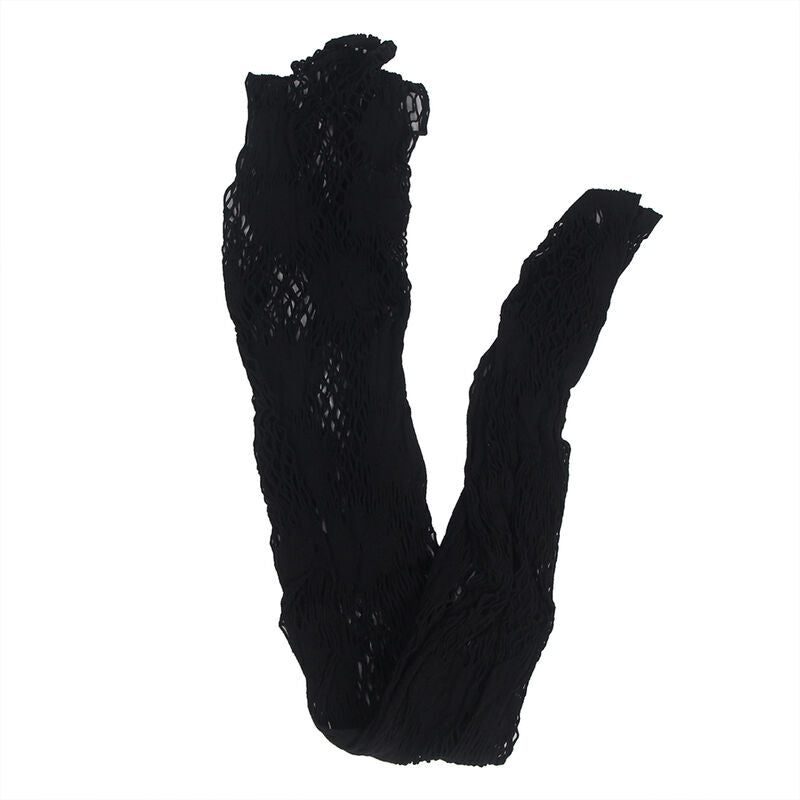 SUBBLIME - 952129 Fishnet Bodystocking with Dress Design and Floral Details Black One Size