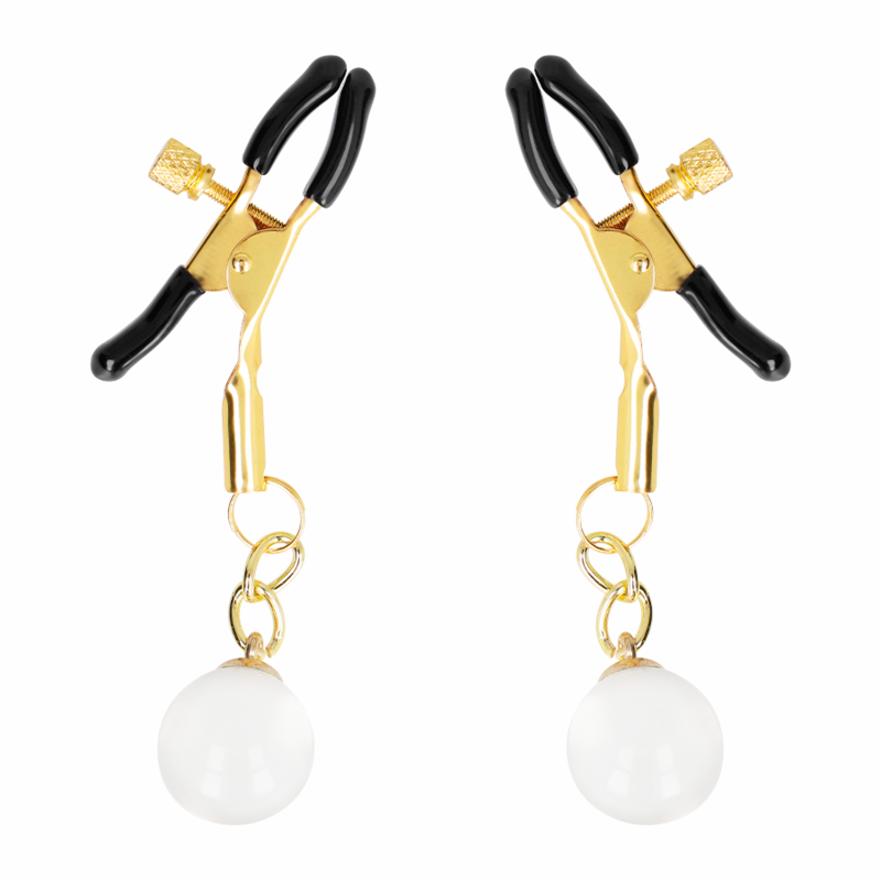 KINK - GOLD NIPPLE CLAMPS WITH GLASS PENDANT 6 CM