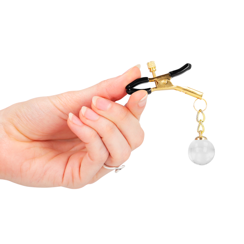 KINK - GOLD NIPPLE CLAMPS WITH GLASS PENDANT 6 CM