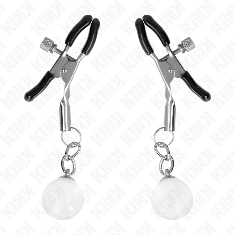 KINK - SILVER NIPPLE CLAMPS WITH GLASS PENDANT 6 CM