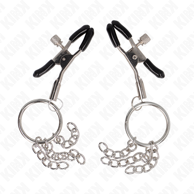 KINK - NIPPLE CLAMPS WITH RING AND SMALL CHAINS SILVER 6 CM