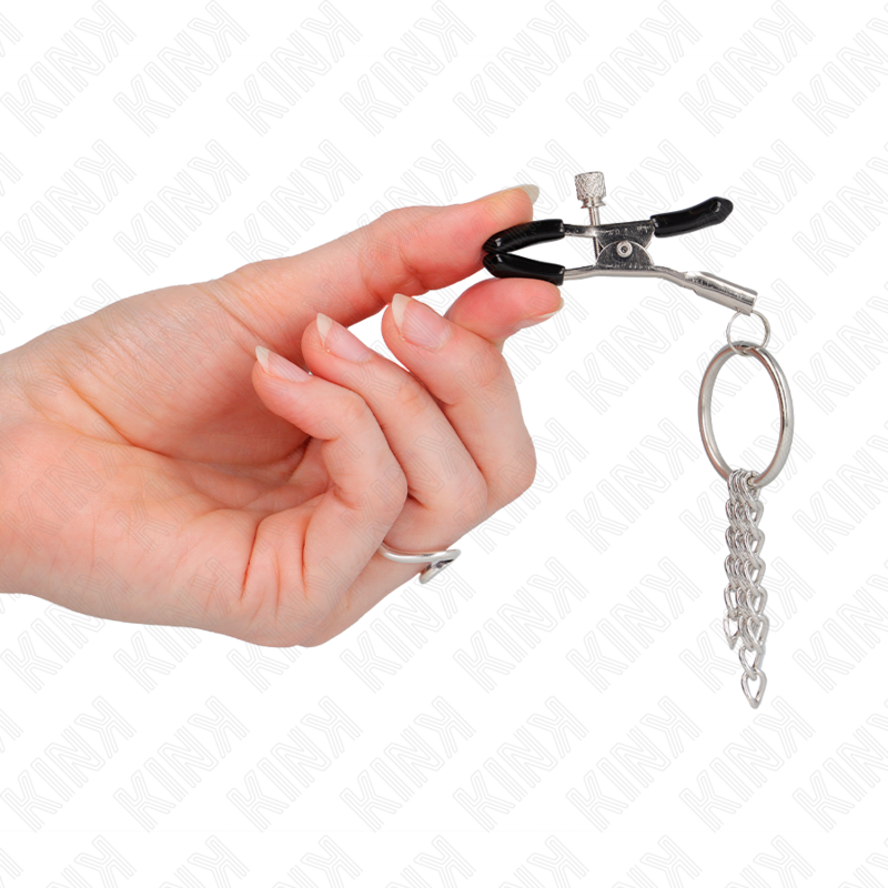 KINK - NIPPLE CLAMPS WITH RING AND SMALL CHAINS SILVER 6 CM