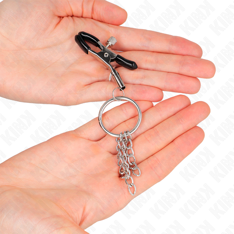 KINK - NIPPLE CLAMPS WITH RING AND SMALL CHAINS SILVER 6 CM