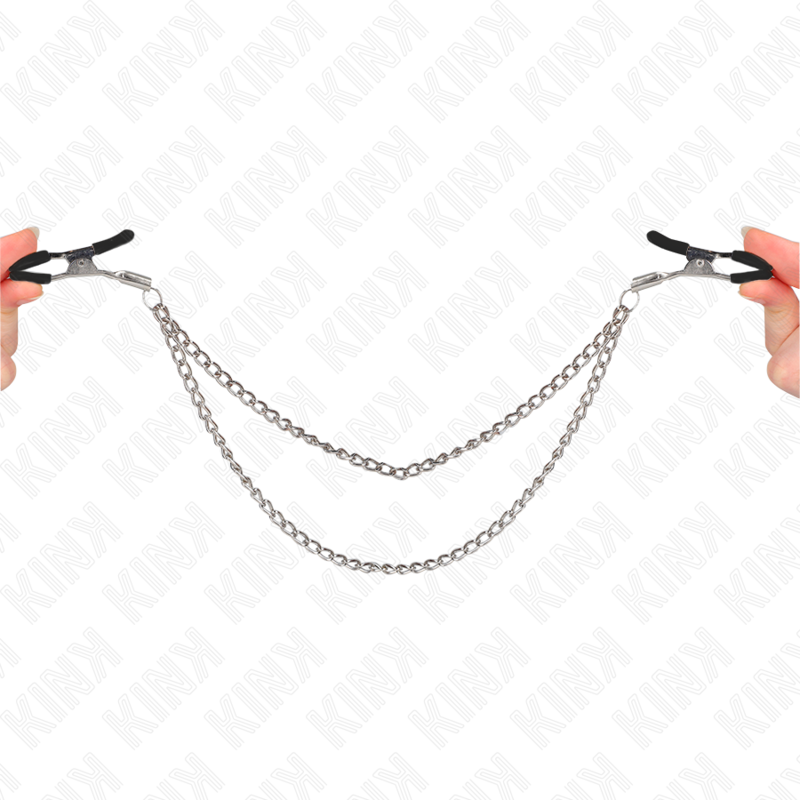 KINK - NIPPLE CLAMPS WITH THICK DOUBLE CHAIN SILVER 20/23 CM