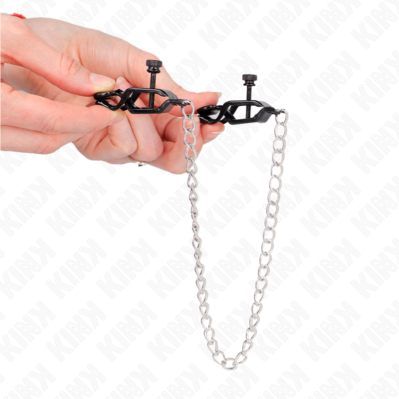KINK - BLACK FLAT NIPPLE CLAMPS WITH SILVER CHAIN 30 CM