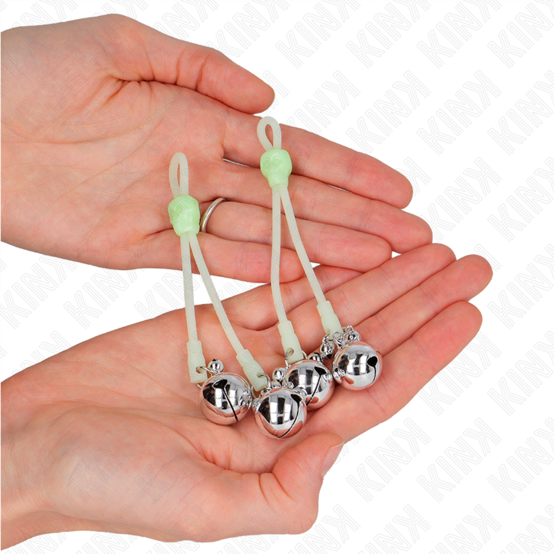 KINK - SKULL-SHAPED LIGHT-UP NIPPLE CLAMPS WITH ADJUSTABLE SOUNDING BELL GREEN/SILVER