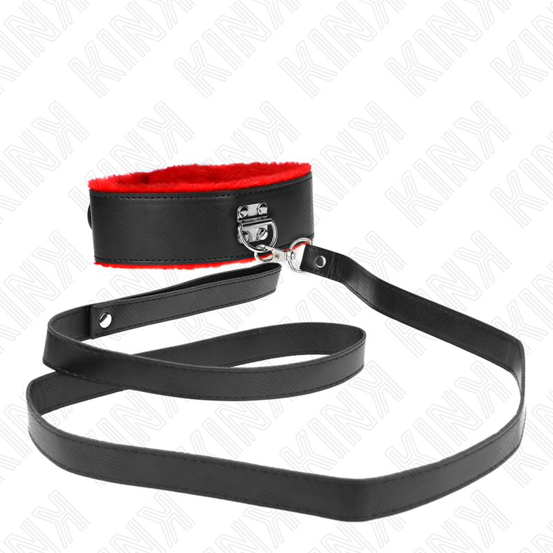 KINK - 116 CM ADJUSTABLE RED LEATHER COLLAR WITH LEASH 40-48 CM X 6 CM
