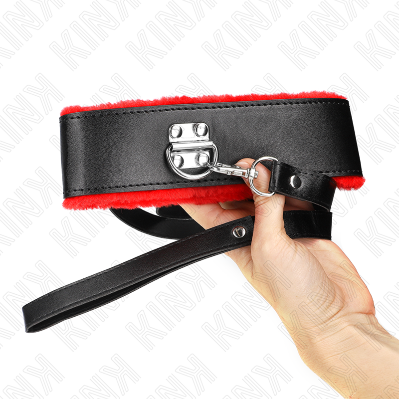 KINK - 116 CM ADJUSTABLE RED LEATHER COLLAR WITH LEASH 40-48 CM X 6 CM