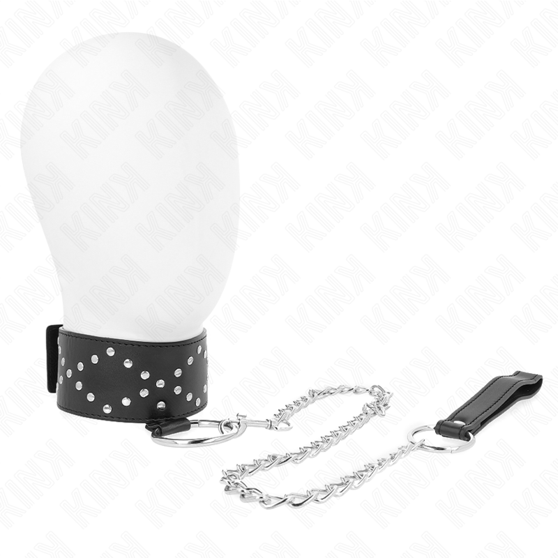 KINK - 65 CM SILVER STUDDED LEASH COLLAR MODEL 3 ADJUSTABLE 36-43 CM X 5 CM