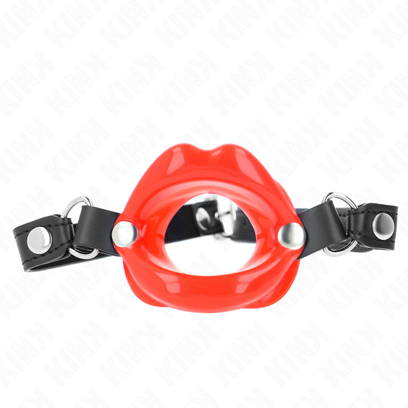 KINK - 8 CM LIP GAG WITH RED LEATHERETTE STRAP 63 x 2 CM ADJUSTABLE 39-58 CM