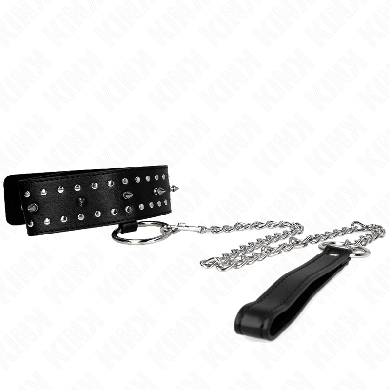 KINK - 65 CM SILVER STUDDED LEASH COLLAR MODEL 1 ADJUSTABLE 36-43 CM X 5 CM