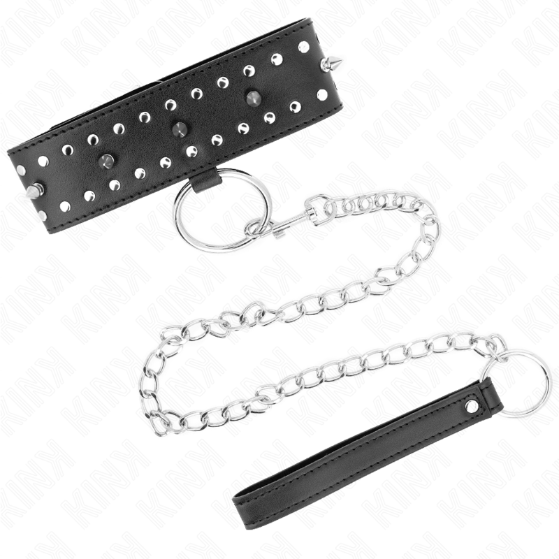 KINK - 65 CM SILVER STUDDED LEASH COLLAR MODEL 1 ADJUSTABLE 36-43 CM X 5 CM