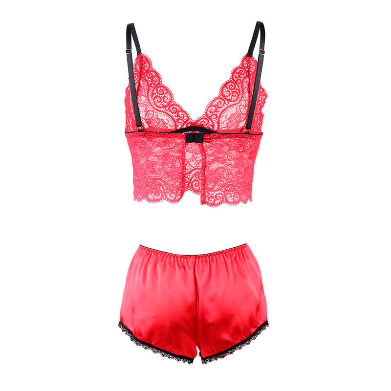 SUBBLIME - 953898 3-PIECE RED LACE AND SATIN SET S/M