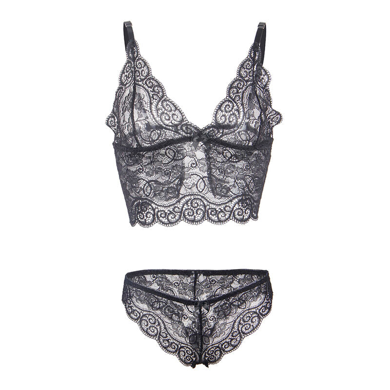 SUBBLIME - 953911 3-PIECE BLACK LACE AND SATIN SET S/M