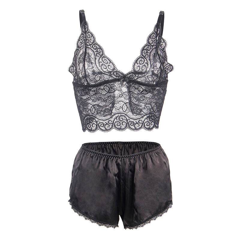 SUBBLIME - 953928 3-PIECE SET BLACK LACE AND SATIN L/XL