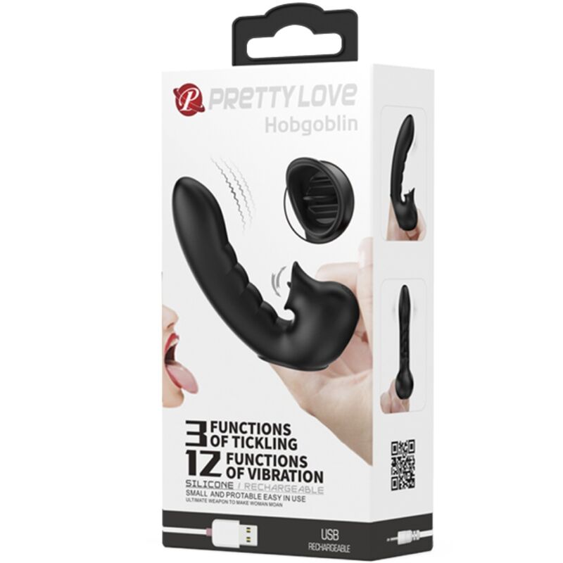 PRETTY LOVE - HOBGOBLIN VIBRATING FINGER SLEEVE 12 VIBRATIONS + CLITORIS STIMULATOR BLACK