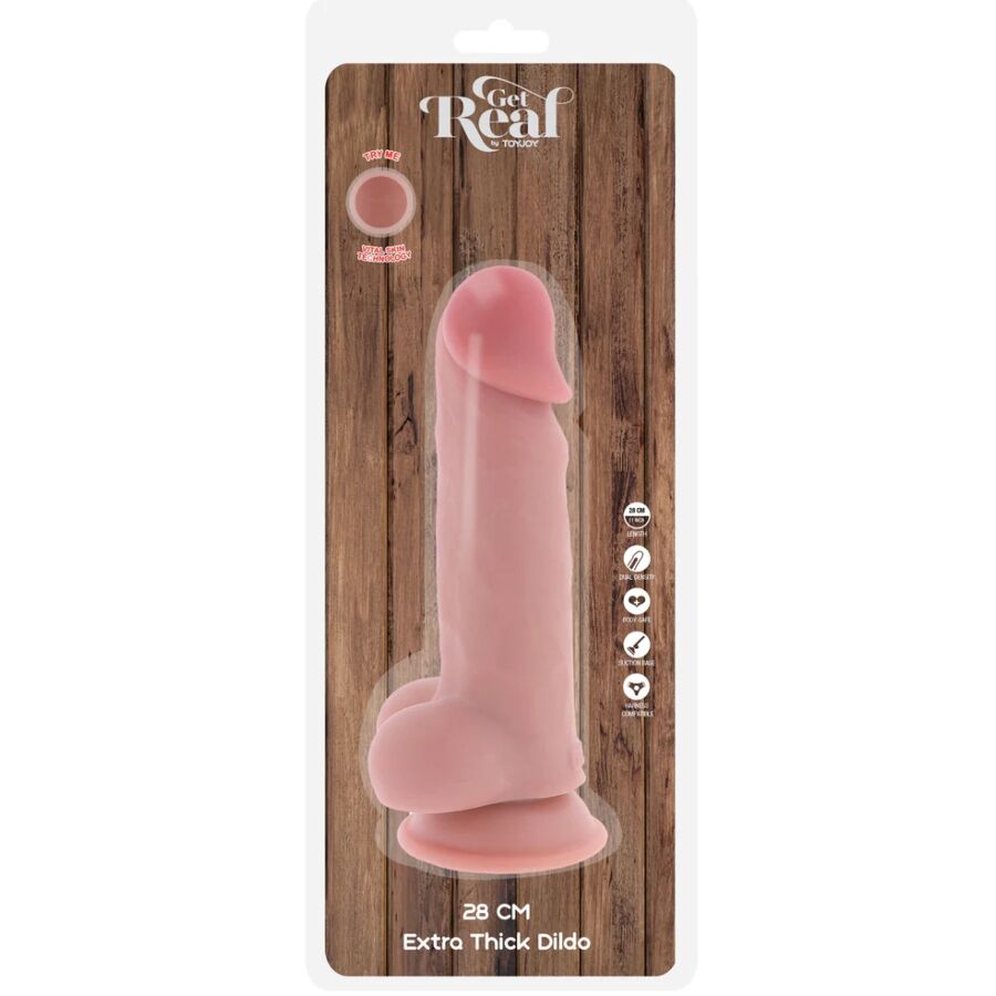 GET REAL - PENE REALÍSTICO DELUXE CON TESTÍCULOS EXTRA GRUESO 28 CM