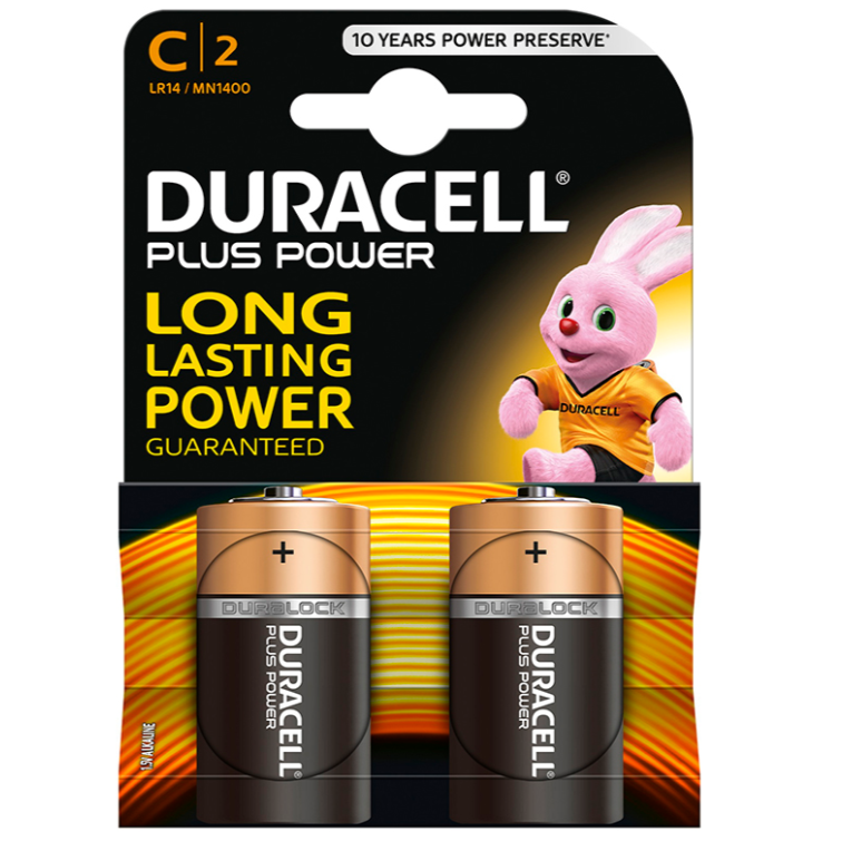 DURACELL - PLUS POWER ALKALINE BATTERY C LR14 BLISTER 2 UNITS