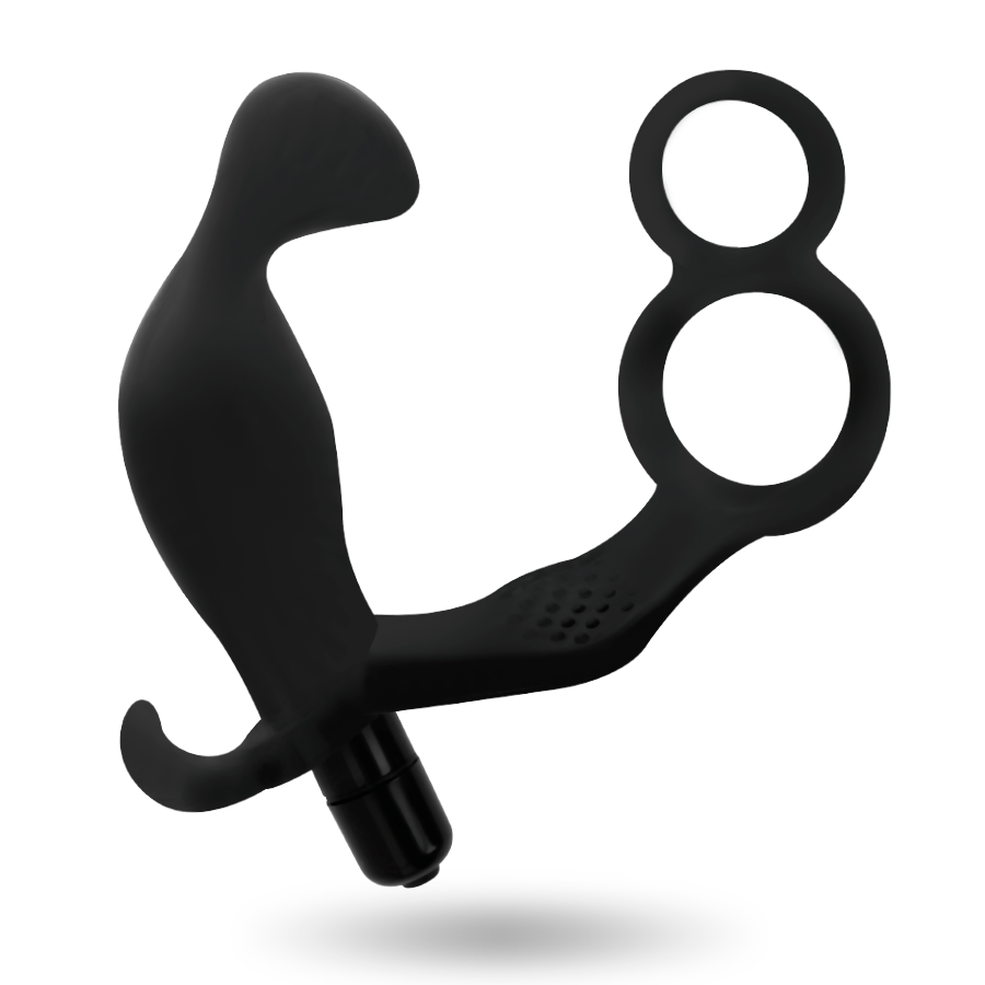 ADDICTED TOYS - ANAL PLUG WITH DOUBLE RING, PENIS AND TESTICLES, BLACK
