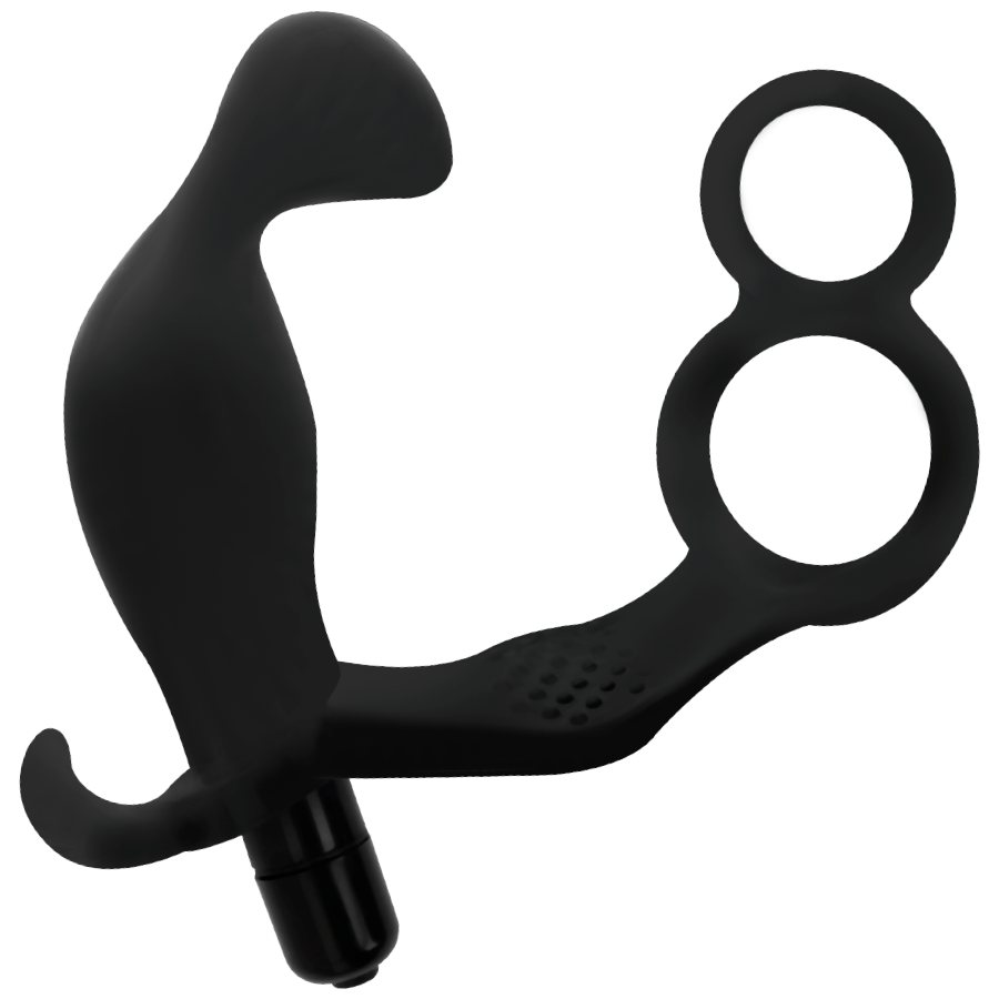 ADDICTED TOYS - ANAL PLUG WITH DOUBLE RING, PENIS AND TESTICLES, BLACK