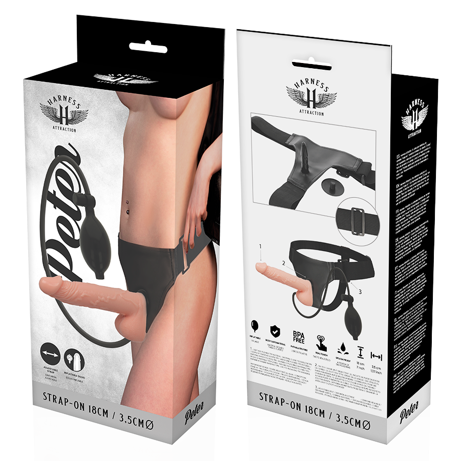HARNESS ATTRACTION - PETER HARNESS WITH INFLATABLE PENIS 18 CM -OR- 3.5 CM