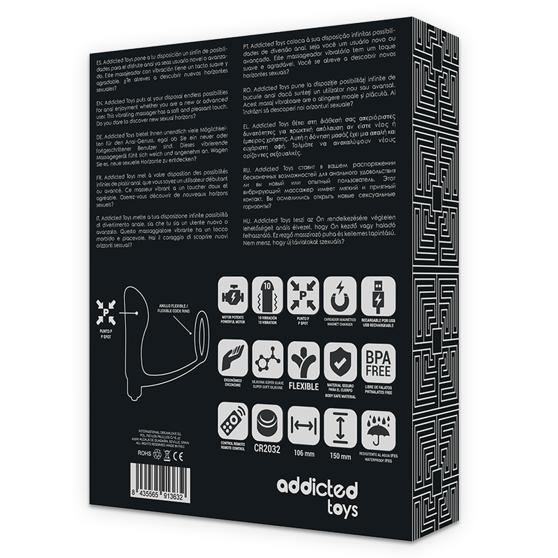 ADDICTED TOYS - RECHARGEABLE BLACK REMOTE CONTROL ANAL PLUG PENIS RING
