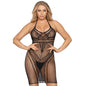LEG AVENUE - WHITE HALTER NECK MULTI-NET MINI DRESS