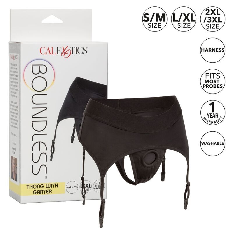 CALEXOTICS - BOUNDLESS HARNESS THONG WITH GARTER BELT L/XL