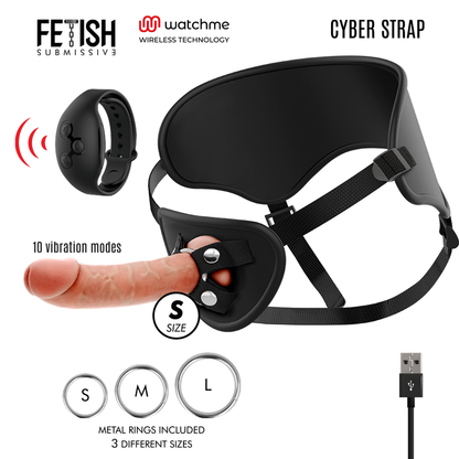 FETISH SUBMISSIVE CYBER STRAP - HARNESS WITH DILDO REMOTE CONTROL WATCHME S TECHNOLOGY