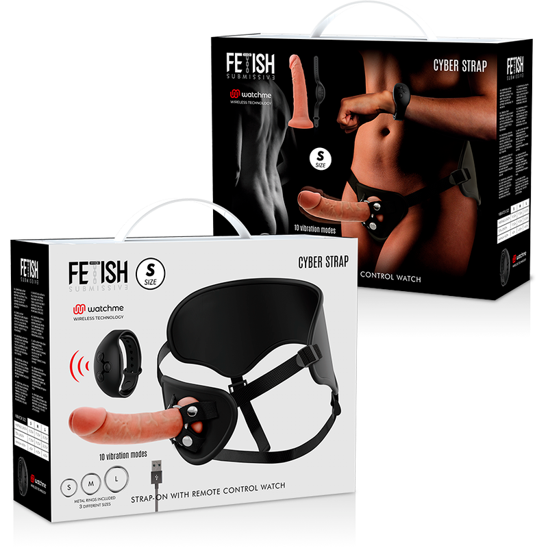 FETISH SUBMISSIVE CYBER STRAP - HARNESS WITH DILDO REMOTE CONTROL WATCHME S TECHNOLOGY